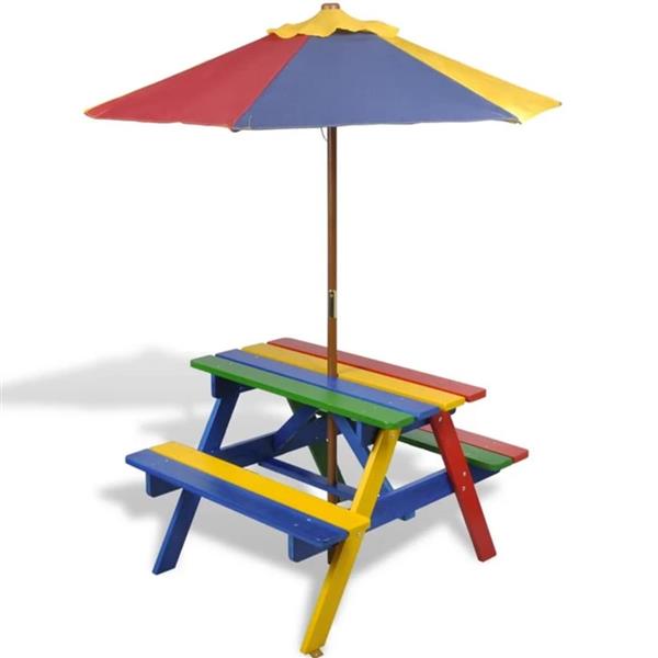 Grote foto vidaxl kinderpicknicktafel met banken en parasol hout meerkleurig tuin en terras tuinmeubelen