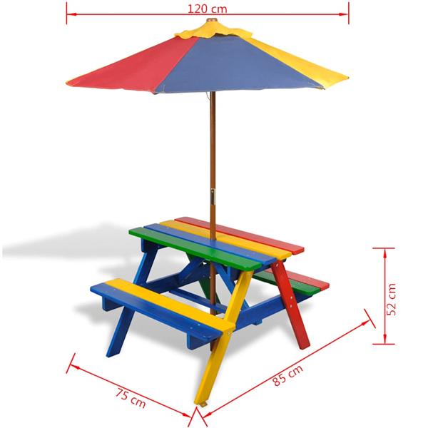 Grote foto vidaxl kinderpicknicktafel met banken en parasol hout meerkleurig tuin en terras tuinmeubelen