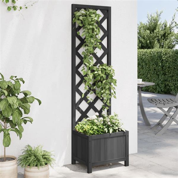 Grote foto vidaxl plantenbak met latwerk massief vurenhout zwart tuin en terras overige tuin en terras