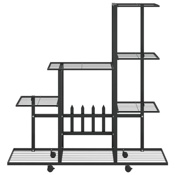 Grote foto vidaxl bloemenstandaard met wielen 94 5x25x92 5 cm metaal zwart tuin en terras overige tuin en terras