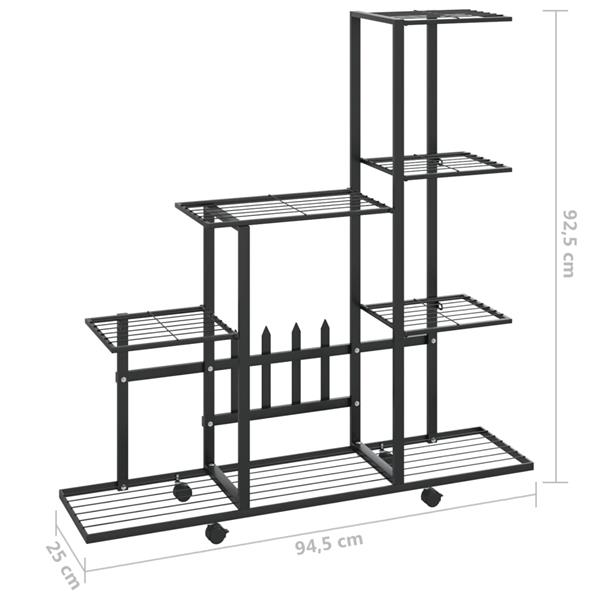 Grote foto vidaxl bloemenstandaard met wielen 94 5x25x92 5 cm metaal zwart tuin en terras overige tuin en terras