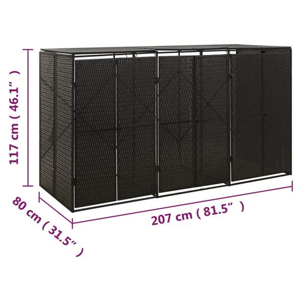 Grote foto vidaxl containerberging driedubbel 207x80x117 cm poly rattan zwart tuin en terras overige tuin en terras