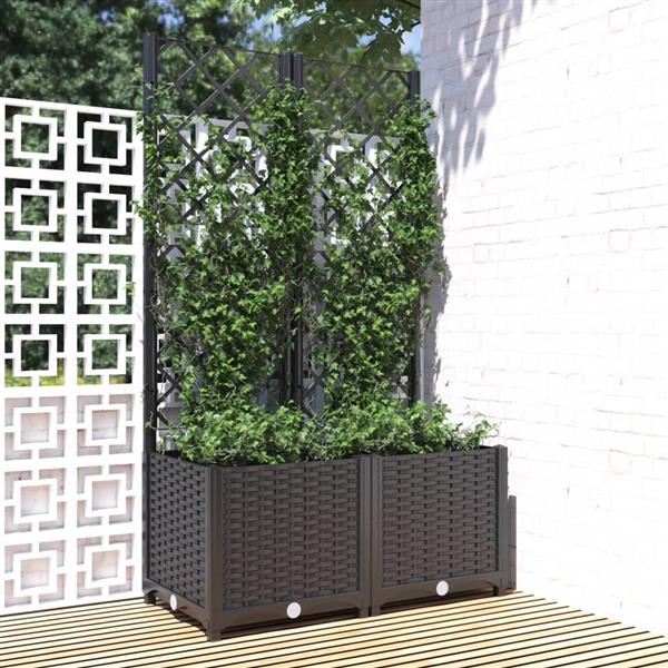 Grote foto vidaxl plantenbak met latwerk 80x40x136 cm polypropeen zwart tuin en terras overige tuin en terras