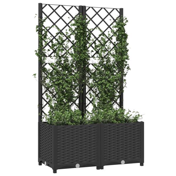 Grote foto vidaxl plantenbak met latwerk 80x40x136 cm polypropeen zwart tuin en terras overige tuin en terras