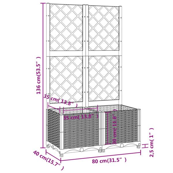 Grote foto vidaxl plantenbak met latwerk 80x40x136 cm polypropeen zwart tuin en terras overige tuin en terras