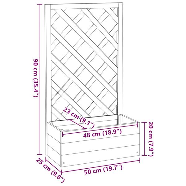 Grote foto vidaxl latwerkplantenbak 50x25x90 cm massief vurenhout grijs tuin en terras overige tuin en terras
