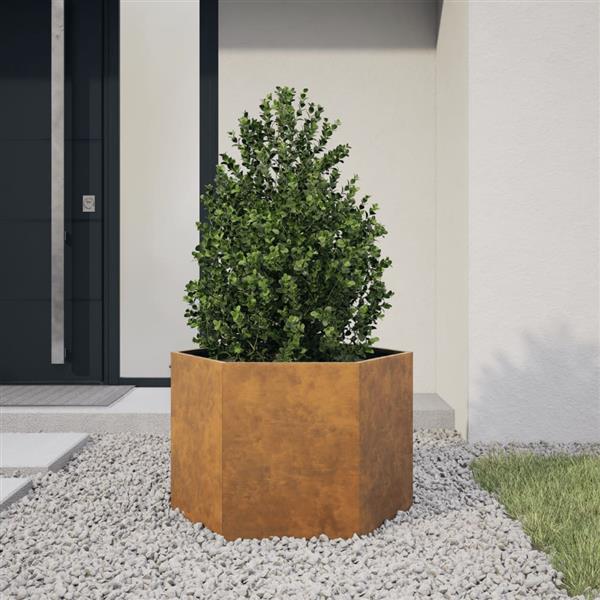 Grote foto vidaxl plantenbak zeshoek 69x60x45 cm weervast staal tuin en terras overige tuin en terras
