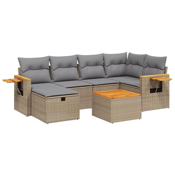 Grote foto vidaxl 7 delige loungeset met kussens poly rattan gemengd beige tuin en terras tuinmeubelen