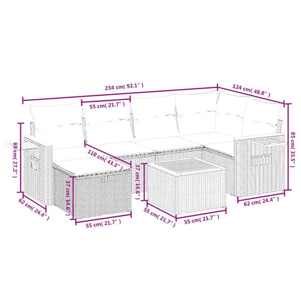 Grote foto vidaxl 7 delige loungeset met kussens poly rattan gemengd beige tuin en terras tuinmeubelen