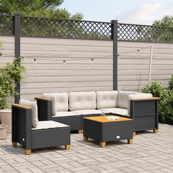 Grote foto vidaxl 6 delige loungeset met kussens poly rattan zwart tuin en terras tuinmeubelen