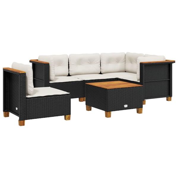 Grote foto vidaxl 6 delige loungeset met kussens poly rattan zwart tuin en terras tuinmeubelen