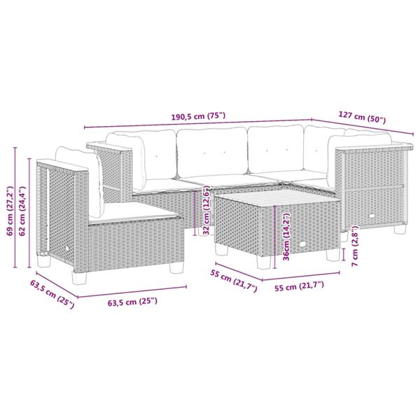Grote foto vidaxl 6 delige loungeset met kussens poly rattan zwart tuin en terras tuinmeubelen
