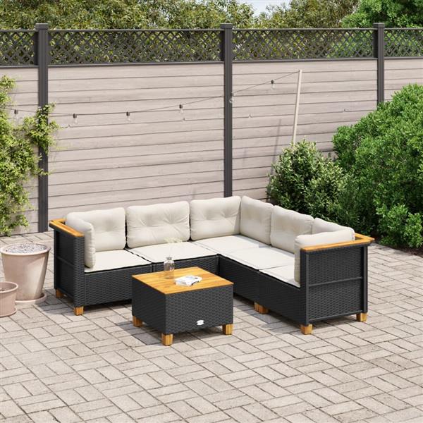Grote foto vidaxl 6 delige loungeset met kussens poly rattan zwart tuin en terras tuinmeubelen