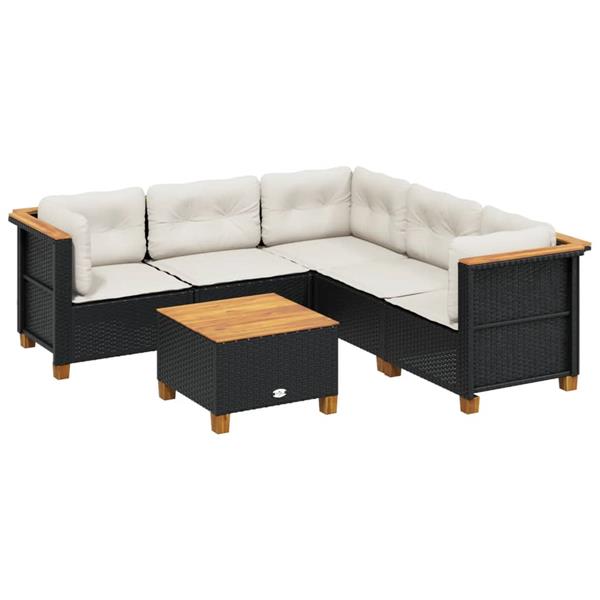 Grote foto vidaxl 6 delige loungeset met kussens poly rattan zwart tuin en terras tuinmeubelen
