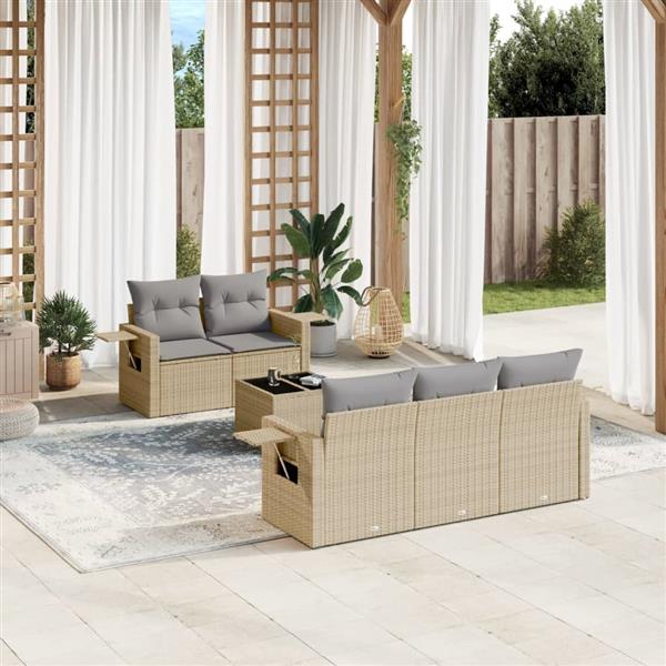 Grote foto vidaxl 6 delige loungeset met kussens poly rattan beige tuin en terras tuinmeubelen