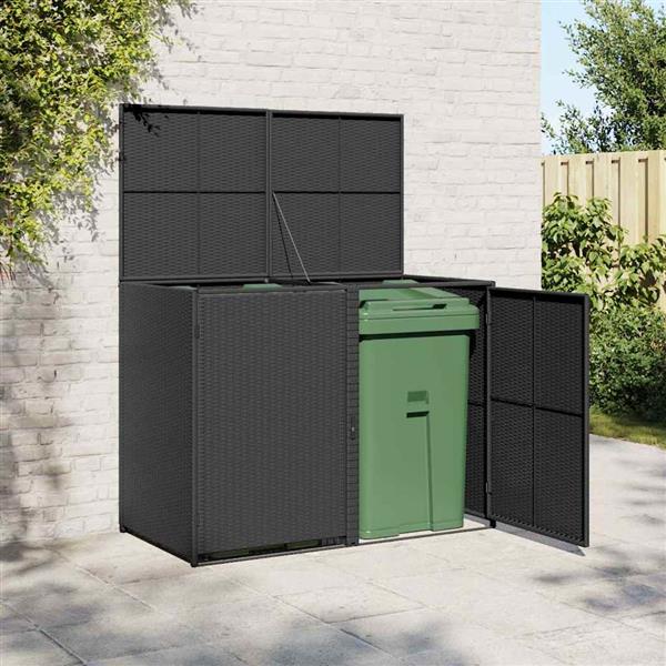 Grote foto vidaxl containerberging dubbel 148x80x111 cm poly rattan zwart tuin en terras tuinhuisjes en blokhutten