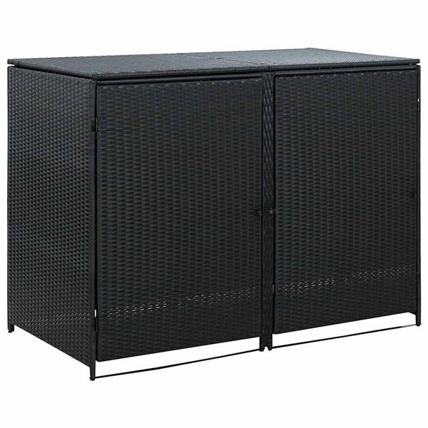 Grote foto vidaxl containerberging dubbel 148x80x111 cm poly rattan zwart tuin en terras tuinhuisjes en blokhutten