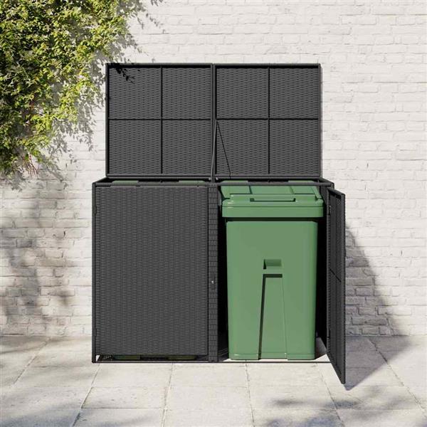 Grote foto vidaxl containerberging dubbel 148x80x111 cm poly rattan zwart tuin en terras tuinhuisjes en blokhutten