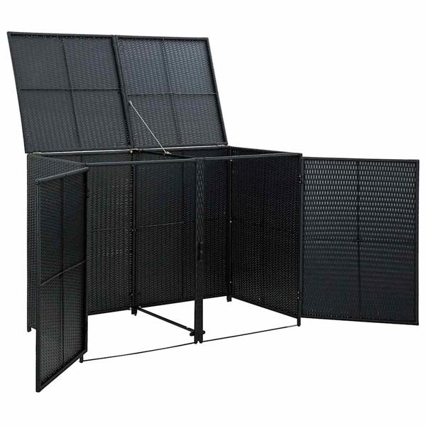 Grote foto vidaxl containerberging dubbel 148x80x111 cm poly rattan zwart tuin en terras tuinhuisjes en blokhutten