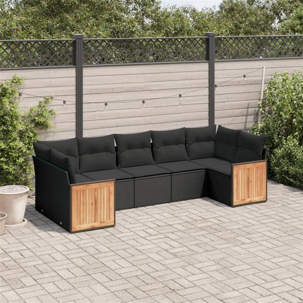 Grote foto vidaxl 7 delige loungeset met kussens poly rattan zwart tuin en terras tuinmeubelen