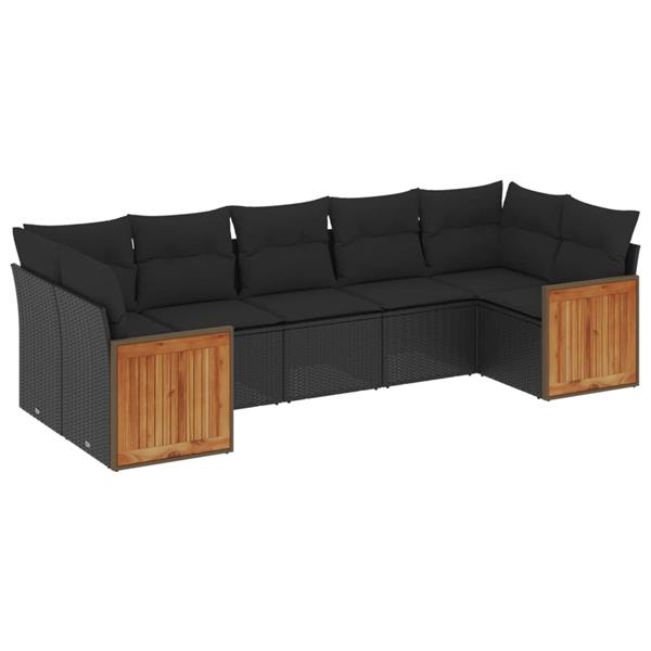 Grote foto vidaxl 7 delige loungeset met kussens poly rattan zwart tuin en terras tuinmeubelen