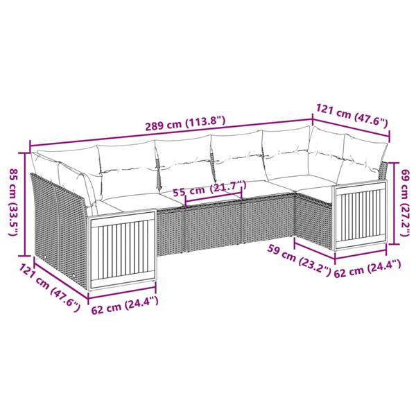 Grote foto vidaxl 7 delige loungeset met kussens poly rattan zwart tuin en terras tuinmeubelen