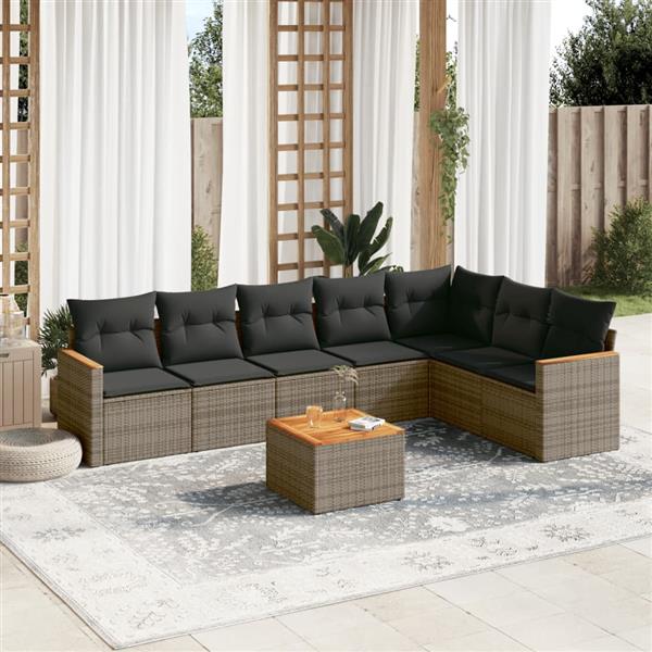 Grote foto vidaxl 8 delige loungeset met kussens poly rattan grijs tuin en terras tuinmeubelen