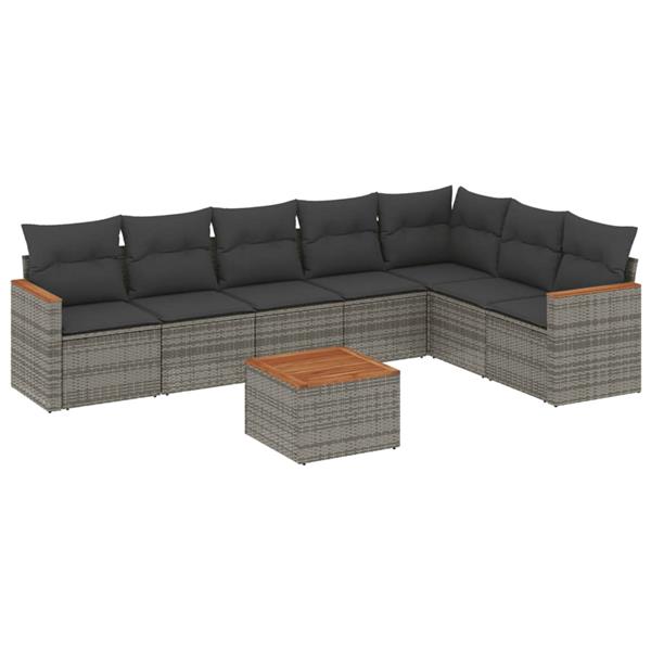 Grote foto vidaxl 8 delige loungeset met kussens poly rattan grijs tuin en terras tuinmeubelen