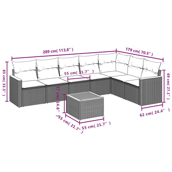 Grote foto vidaxl 8 delige loungeset met kussens poly rattan grijs tuin en terras tuinmeubelen