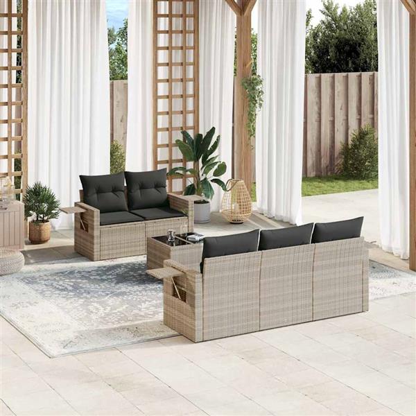 Grote foto vidaxl 6 delige loungeset met kussens poly rattan lichtgrijs tuin en terras tuinmeubelen