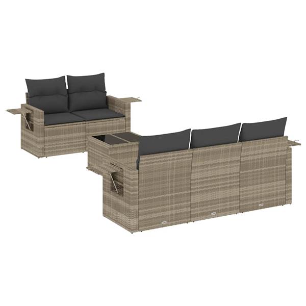 Grote foto vidaxl 6 delige loungeset met kussens poly rattan lichtgrijs tuin en terras tuinmeubelen