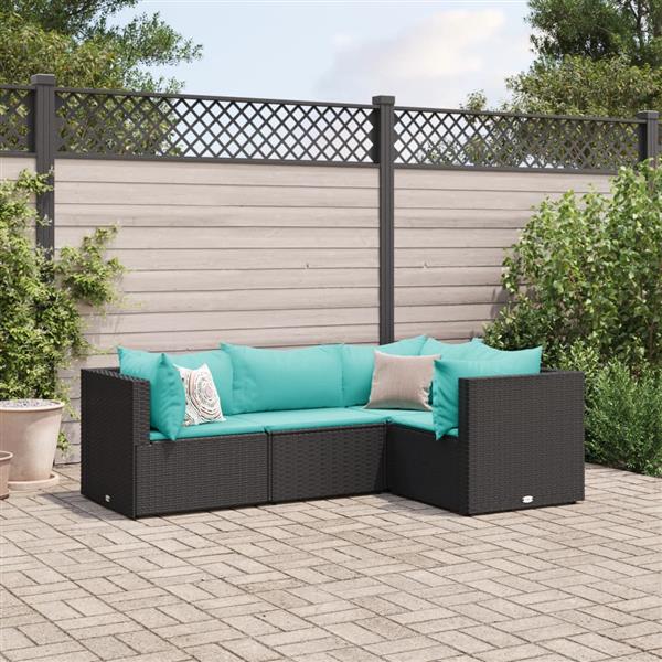 Grote foto vidaxl 4 delige loungeset met kussens poly rattan zwart tuin en terras tuinmeubelen