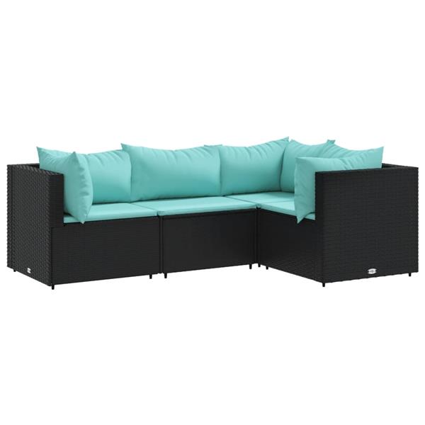 Grote foto vidaxl 4 delige loungeset met kussens poly rattan zwart tuin en terras tuinmeubelen