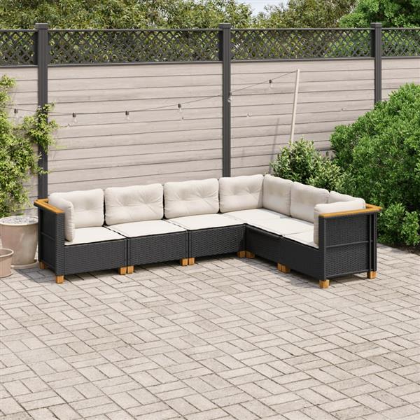 Grote foto vidaxl 6 delige loungeset met kussens poly rattan zwart tuin en terras tuinmeubelen