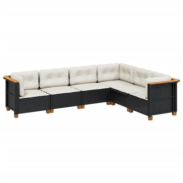 Grote foto vidaxl 6 delige loungeset met kussens poly rattan zwart tuin en terras tuinmeubelen