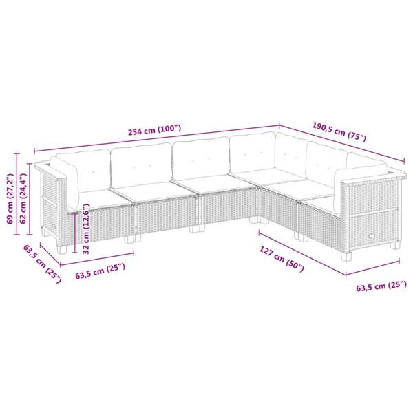 Grote foto vidaxl 6 delige loungeset met kussens poly rattan zwart tuin en terras tuinmeubelen