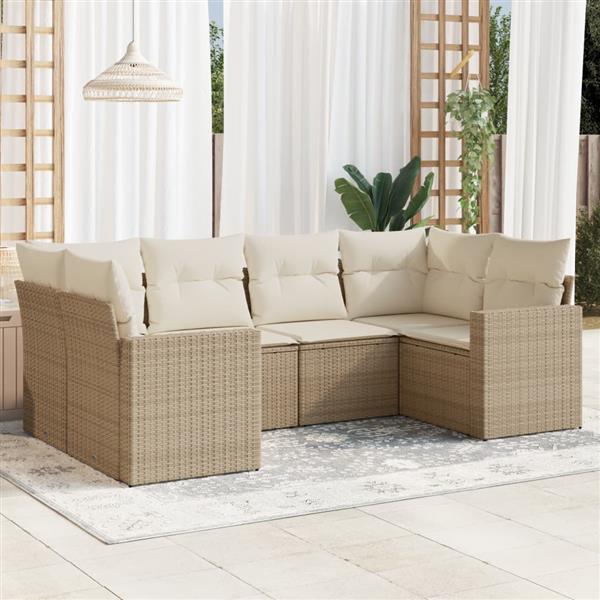 Grote foto vidaxl 6 delige loungeset met kussens poly rattan beige tuin en terras tuinmeubelen