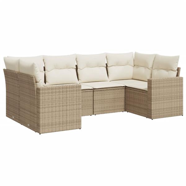 Grote foto vidaxl 6 delige loungeset met kussens poly rattan beige tuin en terras tuinmeubelen
