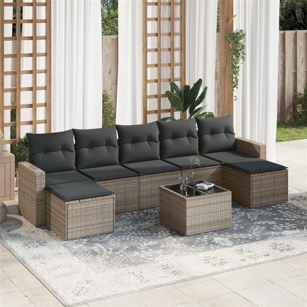 Grote foto vidaxl 8 delige loungeset met kussens poly rattan grijs tuin en terras tuinmeubelen