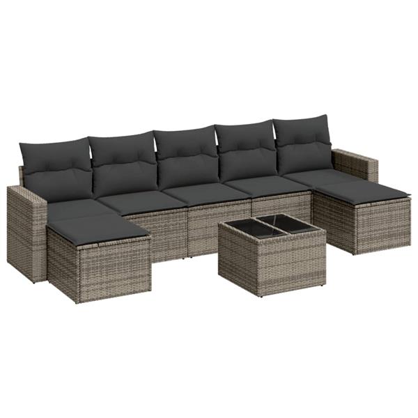 Grote foto vidaxl 8 delige loungeset met kussens poly rattan grijs tuin en terras tuinmeubelen