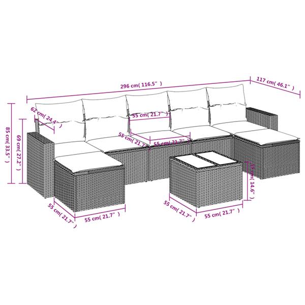 Grote foto vidaxl 8 delige loungeset met kussens poly rattan grijs tuin en terras tuinmeubelen
