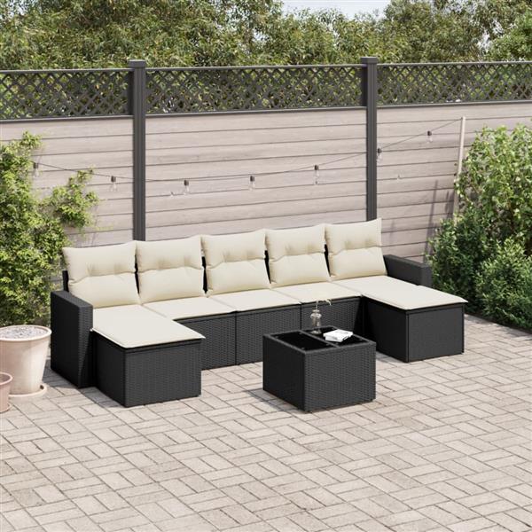 Grote foto vidaxl 8 delige loungeset met kussens poly rattan zwart tuin en terras tuinmeubelen