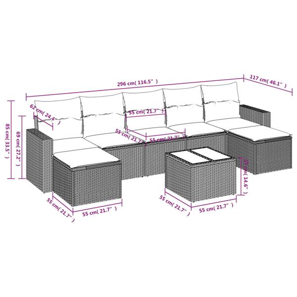 Grote foto vidaxl 8 delige loungeset met kussens poly rattan zwart tuin en terras tuinmeubelen
