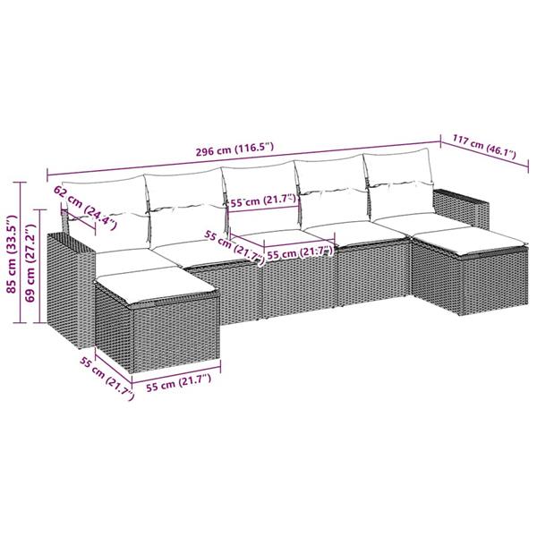 Grote foto vidaxl 7 delige loungeset met kussens poly rattan bruin tuin en terras tuinmeubelen