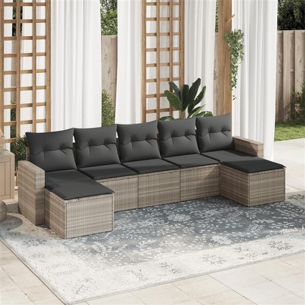 Grote foto vidaxl 7 delige loungeset met kussens poly rattan lichtgrijs tuin en terras tuinmeubelen