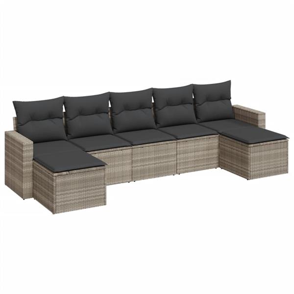 Grote foto vidaxl 7 delige loungeset met kussens poly rattan lichtgrijs tuin en terras tuinmeubelen