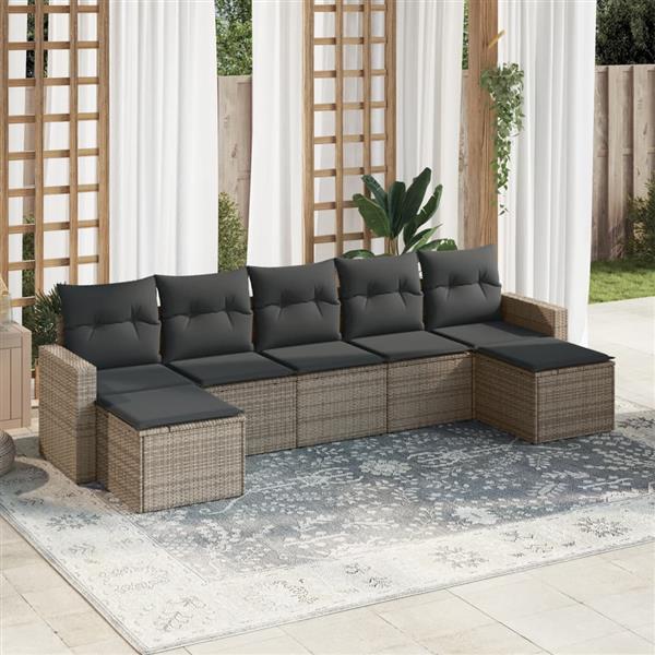 Grote foto vidaxl 7 delige loungeset met kussens poly rattan grijs tuin en terras tuinmeubelen