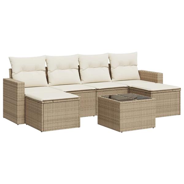 Grote foto vidaxl 7 delige loungeset met kussens poly rattan beige tuin en terras tuinmeubelen