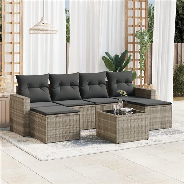 Grote foto vidaxl 7 delige loungeset met kussens poly rattan lichtgrijs tuin en terras tuinmeubelen
