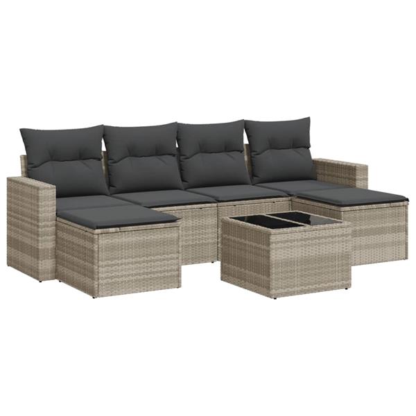 Grote foto vidaxl 7 delige loungeset met kussens poly rattan lichtgrijs tuin en terras tuinmeubelen